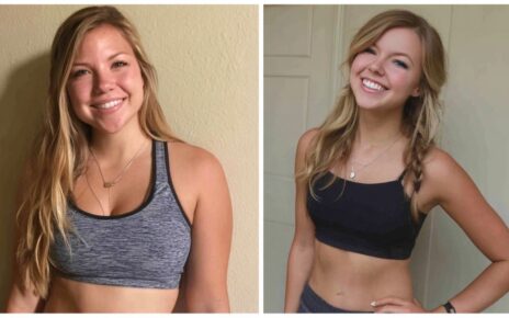 Comparison photo of the same person at two different stages of a fitness journey