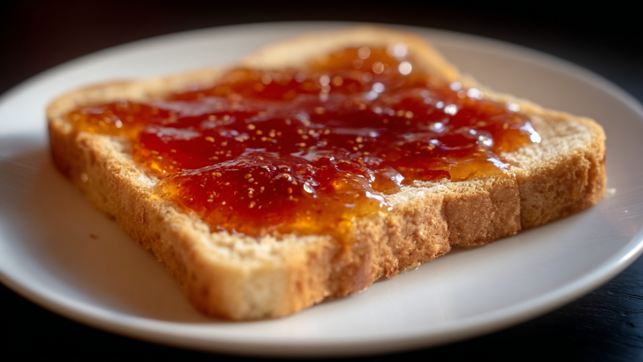 Slice of toast with jam as a quick pre boxing snack