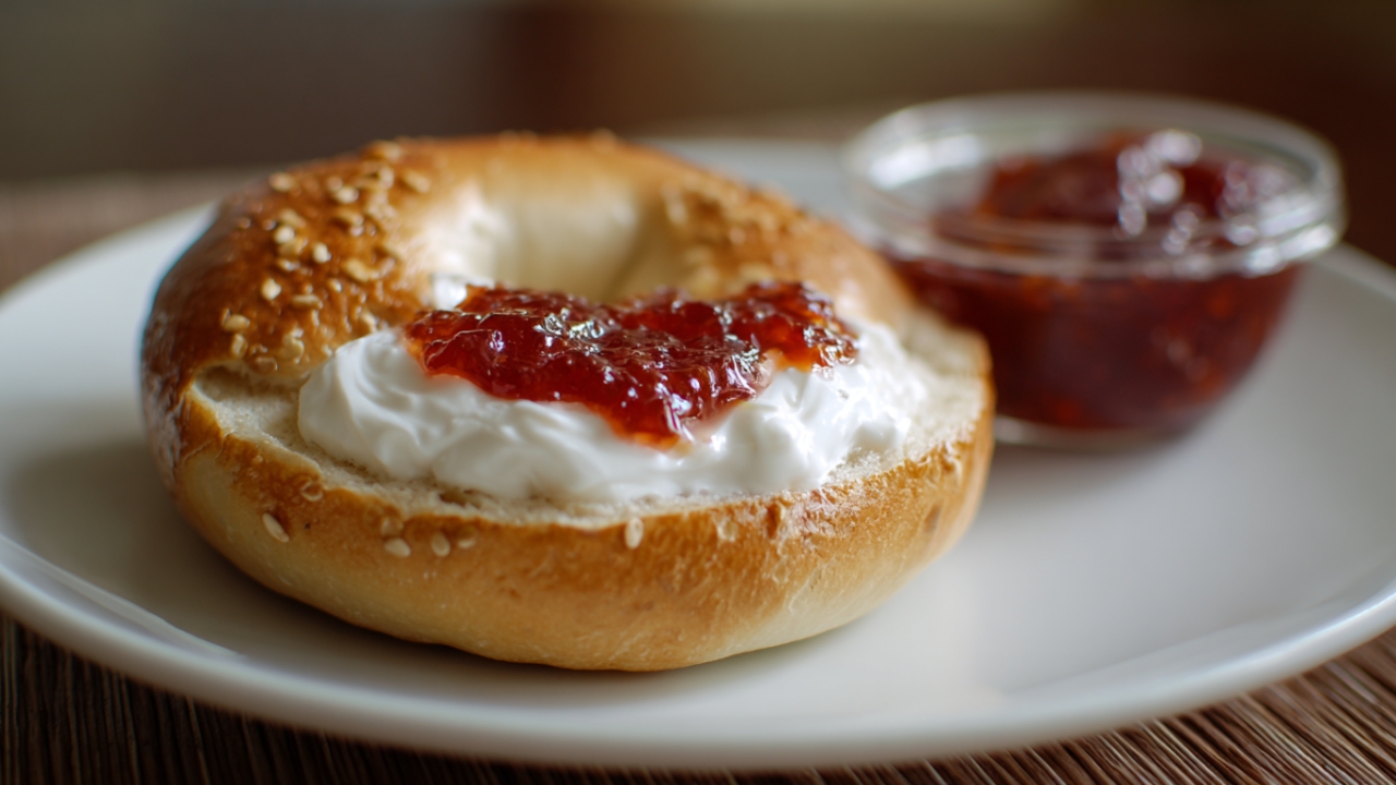 Bagel with cream cheese and jam as a light pre boxing meal option